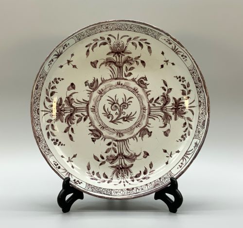 Beautiful 18th-century Dutch Delft Manganese Floral & Duck Painted Charger Plate