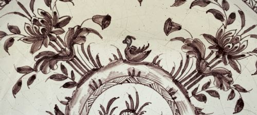 fig 5. Beautiful 18th-Century Dutch Delft Manganese Floral & Duck Painted Charger Plate