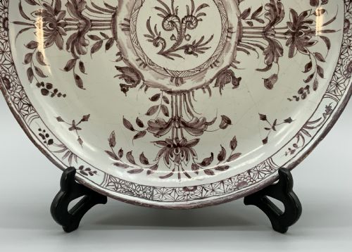 fig 6. Beautiful 18th-Century Dutch Delft Manganese Floral & Duck Painted Charger Plate