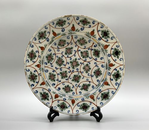 LARGE 18THC DUTCH POLYCHROME DELFT DELFTWARE GEOMETRIC FLORAL CHARGER PLATE - ADDITIONAL PHOTO 12