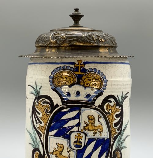 LARGE 19THCENTURY GERMAN DELFT FAIENCE POLYCHROME BEER ALE STEIN TANKARD JUG - ADDITIONAL PHOTO 6