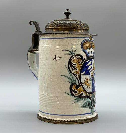 LARGE 19THCENTURY GERMAN DELFT FAIENCE POLYCHROME BEER ALE STEIN TANKARD JUG - ADDITIONAL PHOTO 15