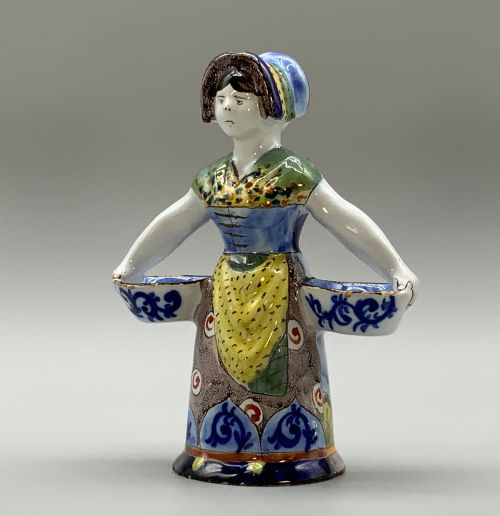 Rare 19th-century French Polychrome Faience Delft Double Salt Cellar Saleron