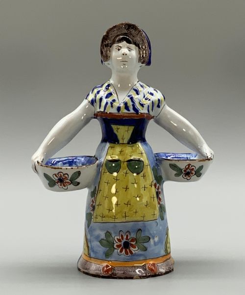 fig 2. Rare 19th-Century French Polychrome Faience Delft Double Salt Cellar Saleron