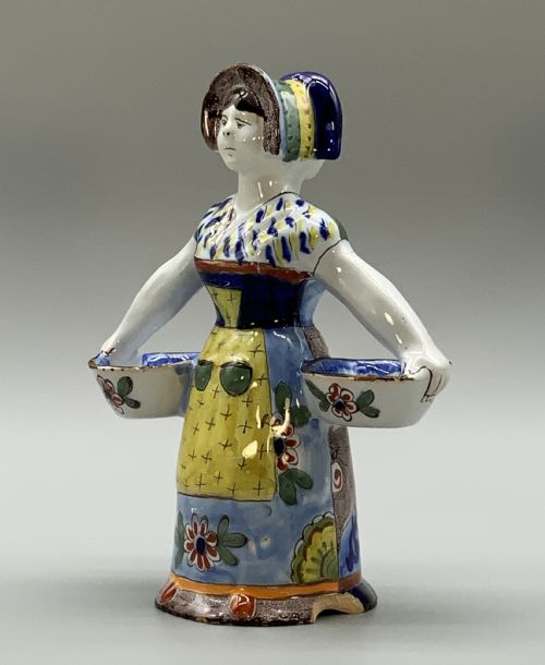 fig 3. Rare 19th-Century French Polychrome Faience Delft Double Salt Cellar Saleron