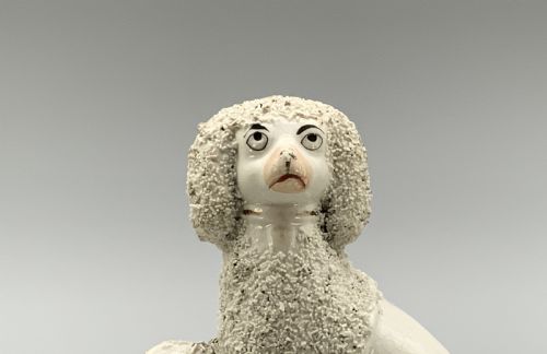 fig 2. Circa 1910 Antique Staffordshire Pottery Poodle Family Figurine Statue
