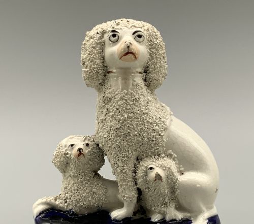 fig 3. Circa 1910 Antique Staffordshire Pottery Poodle Family Figurine Statue

