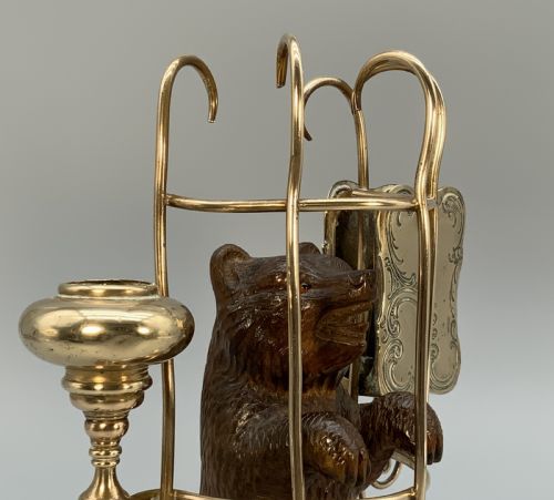 RARE 19THC CARVED BLACK FOREST BEAR NOVELTY DESK TOP CANDLE MATCHSTICK HOLDER - ADDITIONAL PHOTO 8