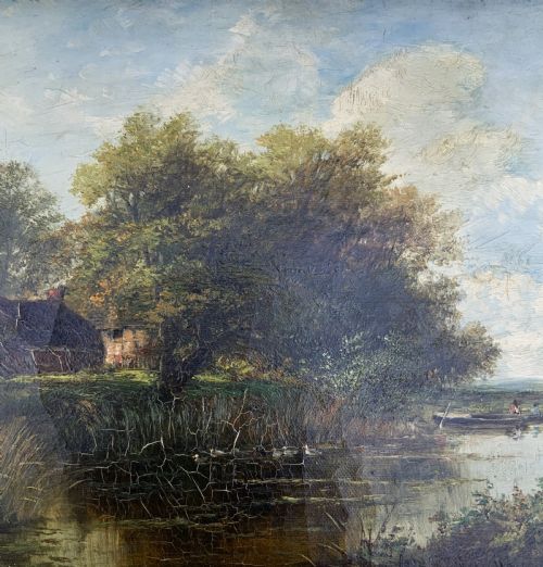 fig 3. Att: Abraham Hulk Junior (British, 1851-1922) Duck Pond Riverscape Oil Painting