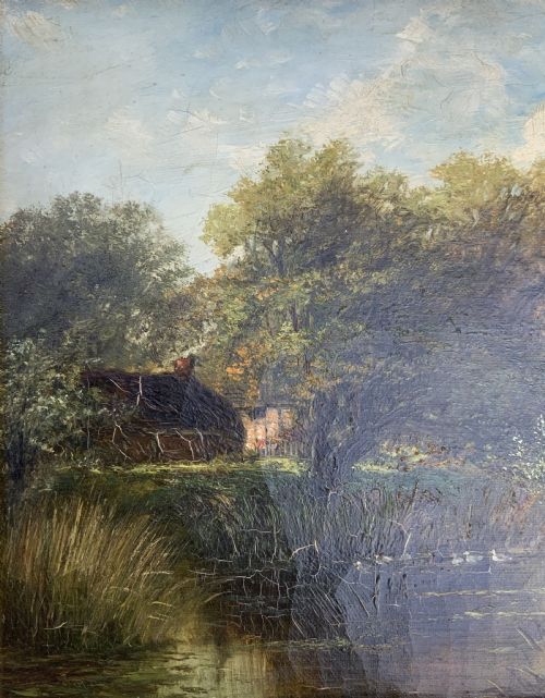 fig 4. Att: Abraham Hulk Junior (British, 1851-1922) Duck Pond Riverscape Oil Painting