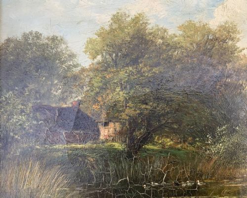fig 6. Att: Abraham Hulk Junior (British, 1851-1922) Duck Pond Riverscape Oil Painting