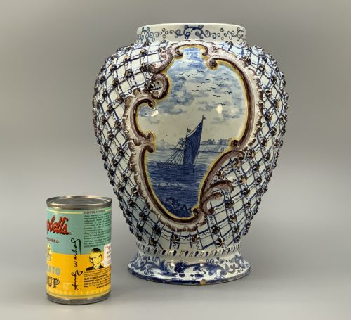 LARGE SUPERB 19THC DUTCH STYLE FRENCH FAIENCE DELFT MANGANESE BLUE WHITE VASE - ADDITIONAL PHOTO 7