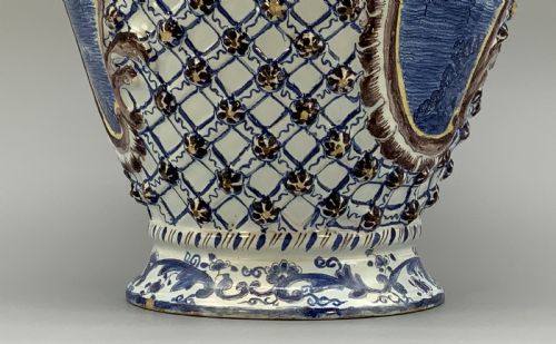 LARGE SUPERB 19THC DUTCH STYLE FRENCH FAIENCE DELFT MANGANESE BLUE WHITE VASE - ADDITIONAL PHOTO 9