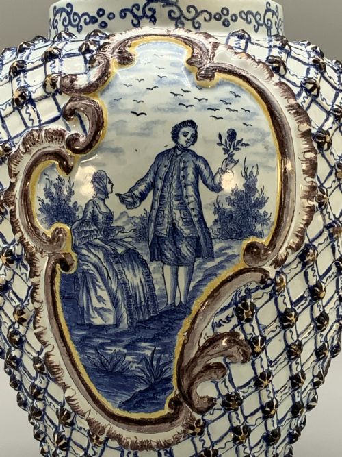 LARGE SUPERB 19THC DUTCH STYLE FRENCH FAIENCE DELFT MANGANESE BLUE WHITE VASE - ADDITIONAL PHOTO 11