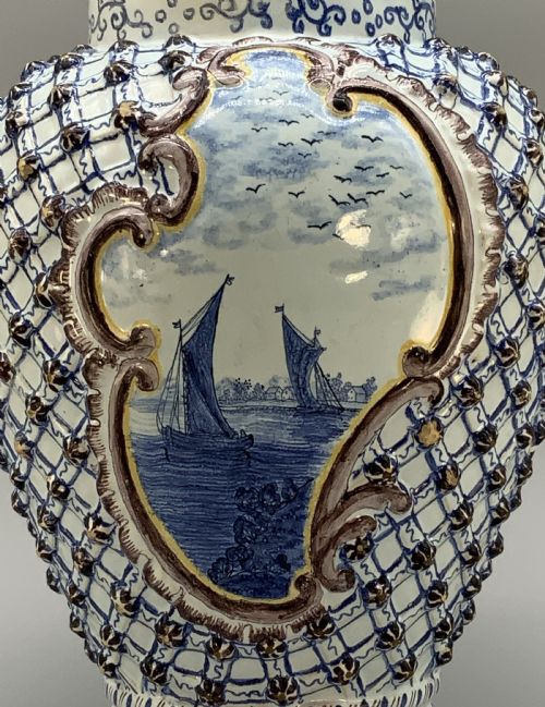 LARGE SUPERB 19THC DUTCH STYLE FRENCH FAIENCE DELFT MANGANESE BLUE WHITE VASE - ADDITIONAL PHOTO 12
