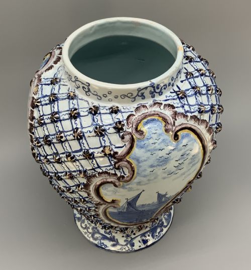 LARGE SUPERB 19THC DUTCH STYLE FRENCH FAIENCE DELFT MANGANESE BLUE WHITE VASE - ADDITIONAL PHOTO 13