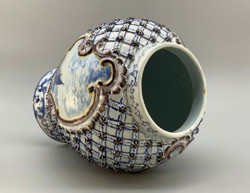 LARGE SUPERB 19THC DUTCH STYLE FRENCH FAIENCE DELFT MANGANESE BLUE WHITE VASE - ADDITIONAL PHOTO 14