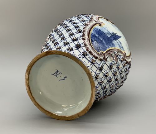 LARGE SUPERB 19THC DUTCH STYLE FRENCH FAIENCE DELFT MANGANESE BLUE WHITE VASE - ADDITIONAL PHOTO 15