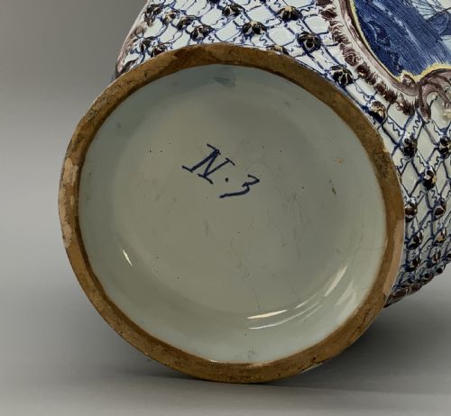 LARGE SUPERB 19THC DUTCH STYLE FRENCH FAIENCE DELFT MANGANESE BLUE WHITE VASE - ADDITIONAL PHOTO 16