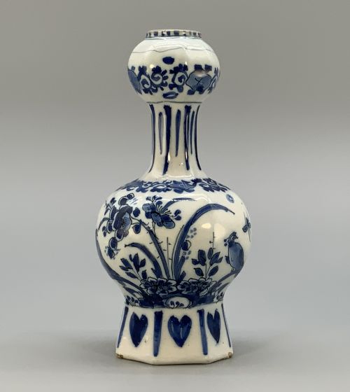 fig 1. Small 18th-Century Dutch Delft Octagonal Chinoiserie Blue and White Faience Vase