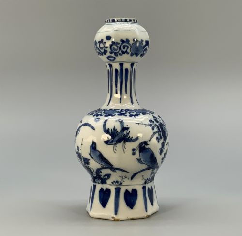 fig 3. Small 18th-Century Dutch Delft Octagonal Chinoiserie Blue and White Faience Vase