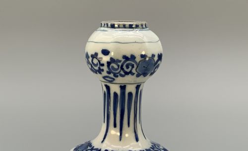 fig 4. Small 18th-Century Dutch Delft Octagonal Chinoiserie Blue and White Faience Vase