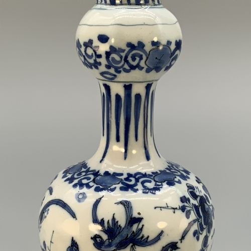 fig 5. Small 18th-Century Dutch Delft Octagonal Chinoiserie Blue and White Faience Vase