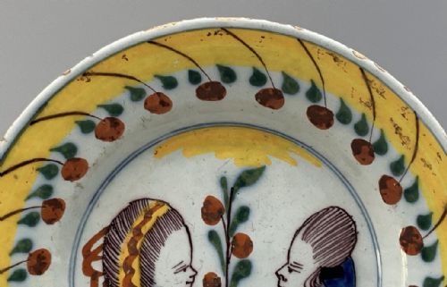fig 4. 18thC Dutch Delft Prince William of Orange & Wife Polychrome Charger Plate Dish