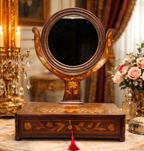 DUTCH MARQUETRY DRESSING TABLE MIRROR 19THCENTURY TOILET SWING MIRROR BEAUTIFUL - ADDITIONAL PHOTO 1