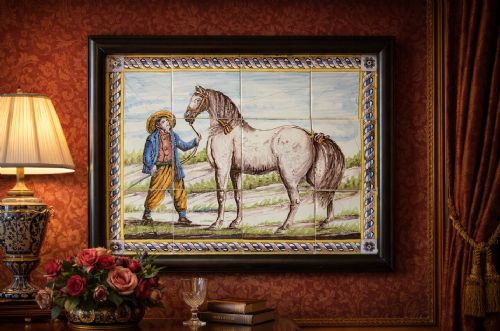 fig 1. Dutch Delft Tile Tableau 18th-Century Polychrome Wall Picture Horse & Traine