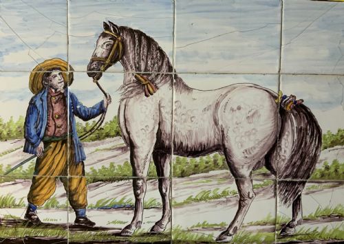 fig 2. Dutch Delft Tile Tableau 18th-Century Polychrome Wall Picture Horse & Traine