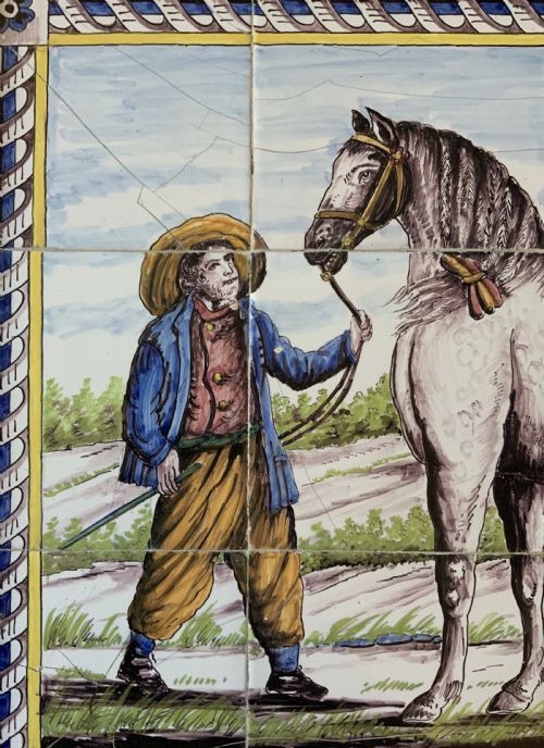 fig 3. Dutch Delft Tile Tableau 18th-Century Polychrome Wall Picture Horse & Traine