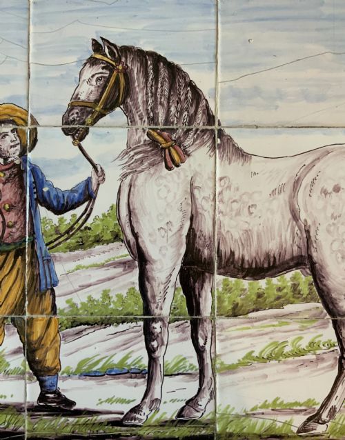 fig 4. Dutch Delft Tile Tableau 18th-Century Polychrome Wall Picture Horse & Traine