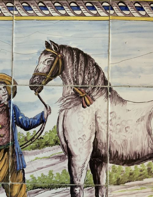 fig 6. Dutch Delft Tile Tableau 18th-Century Polychrome Wall Picture Horse & Traine
