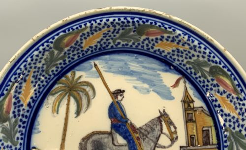 fig 2. Huge 18th-Century Spanish Majolica Talavera Polychrome Horse & Rider Charger Plate