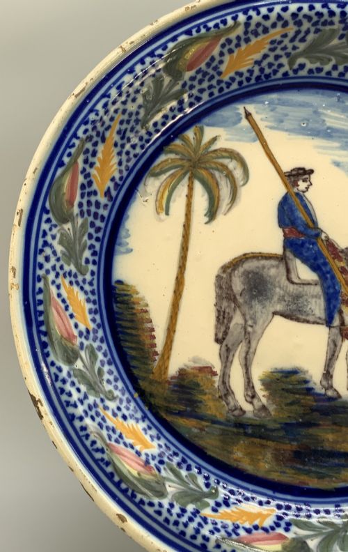 fig 3. Huge 18th-Century Spanish Majolica Talavera Polychrome Horse & Rider Charger Plate