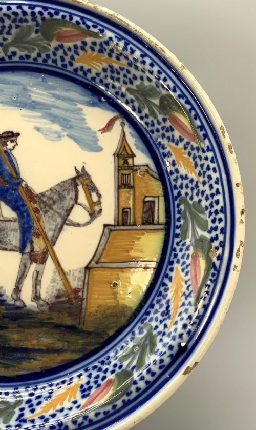 fig 4. Huge 18th-Century Spanish Majolica Talavera Polychrome Horse & Rider Charger Plate