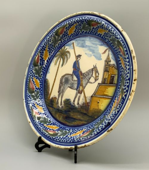 fig 6. Huge 18th-Century Spanish Majolica Talavera Polychrome Horse & Rider Charger Plate
