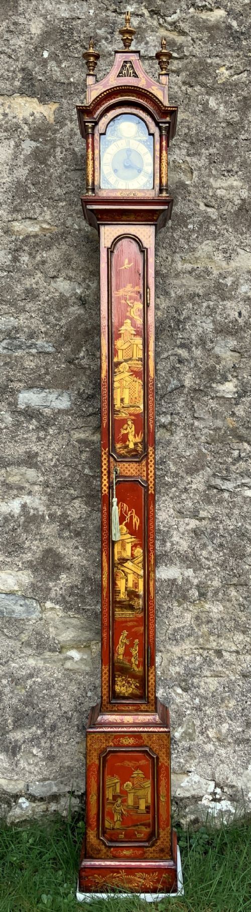 Rare 18th-century Slim London Chinoiserie Lacquered 8-Day Longcase Clock C. 1780