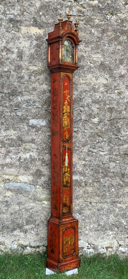 fig 2. Rare 18th-Century Slim London Chinoiserie Lacquered 8-Day Longcase Clock C. 1780