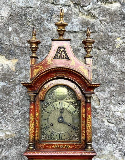 fig 5. Rare 18th-Century Slim London Chinoiserie Lacquered 8-Day Longcase Clock C. 1780