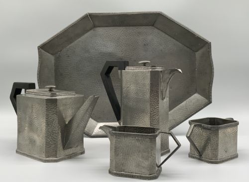 ARTDECO PEWTER TEA COFFEE POT TRAY JUG SUGAR BOWL BY ARMADA PEWTER 1930 - ADDITIONAL PHOTO 14