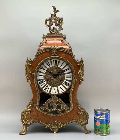 fig 2. Large Marquetry Mantel Clock 18thC Boulle Style Mid-Century 8-day Bim-Bam Chime