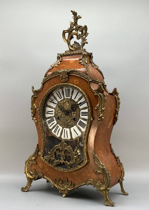 fig 3. Large Marquetry Mantel Clock 18thC Boulle Style Mid-Century 8-day Bim-Bam Chime