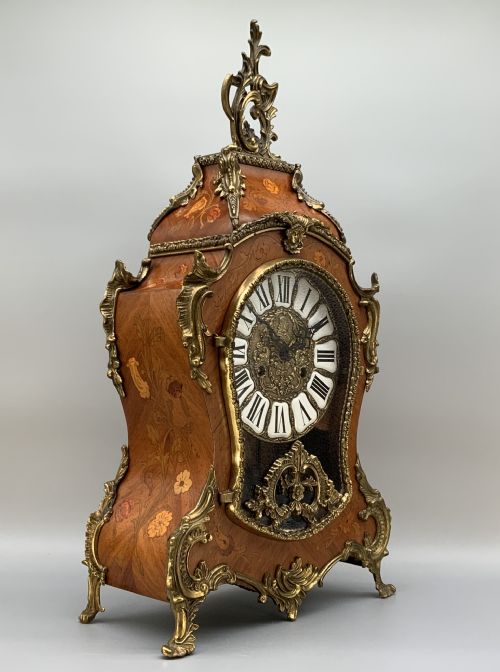 fig 4. Large Marquetry Mantel Clock 18thC Boulle Style Mid-Century 8-day Bim-Bam Chime