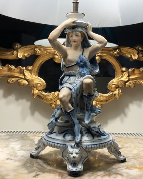 ARTDECO PORCELAIN TABLE LAMP BLUE AND WHITE EXCEPTIONALLY RARE EXAMPLE - ADDITIONAL PHOTO 15