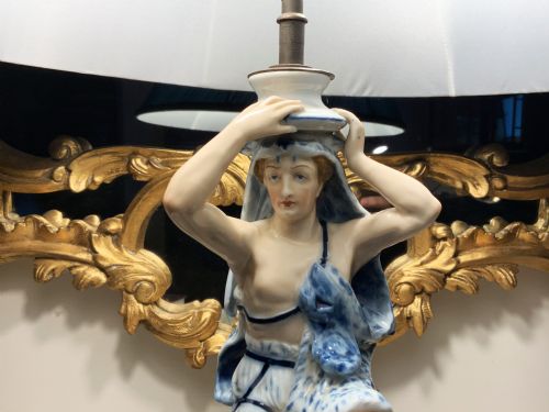 ARTDECO PORCELAIN TABLE LAMP BLUE AND WHITE EXCEPTIONALLY RARE EXAMPLE - ADDITIONAL PHOTO 2