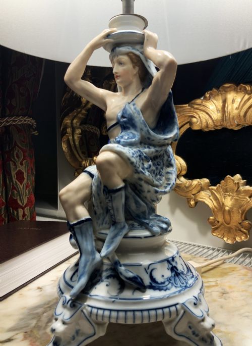 ARTDECO PORCELAIN TABLE LAMP BLUE AND WHITE EXCEPTIONALLY RARE EXAMPLE - ADDITIONAL PHOTO 6