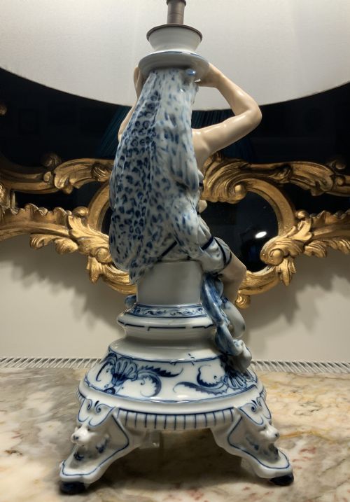 ARTDECO PORCELAIN TABLE LAMP BLUE AND WHITE EXCEPTIONALLY RARE EXAMPLE - ADDITIONAL PHOTO 8
