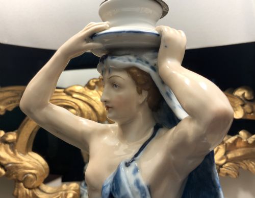 ARTDECO PORCELAIN TABLE LAMP BLUE AND WHITE EXCEPTIONALLY RARE EXAMPLE - ADDITIONAL PHOTO 11